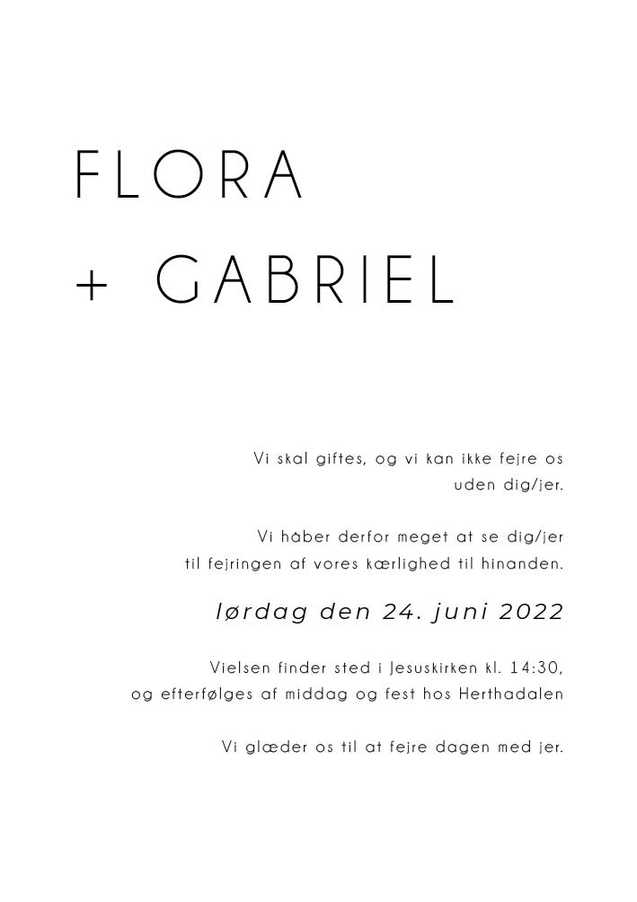 Minimalistisk - Flora & Gabriel Bryllupsinvitation